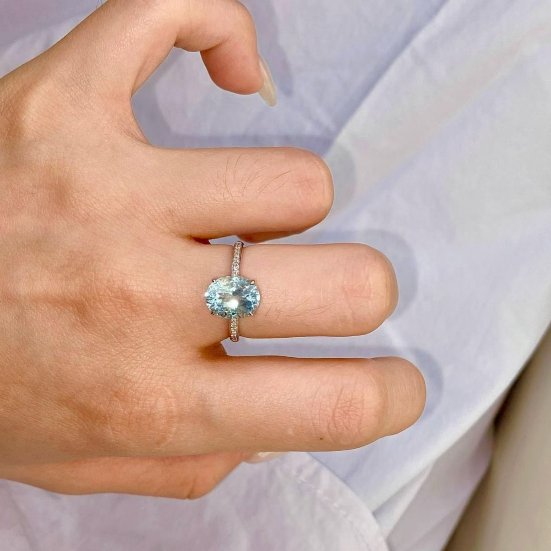 14k Gold 2.32 Ct Natural Aquamarine & Diamond Ring - 7