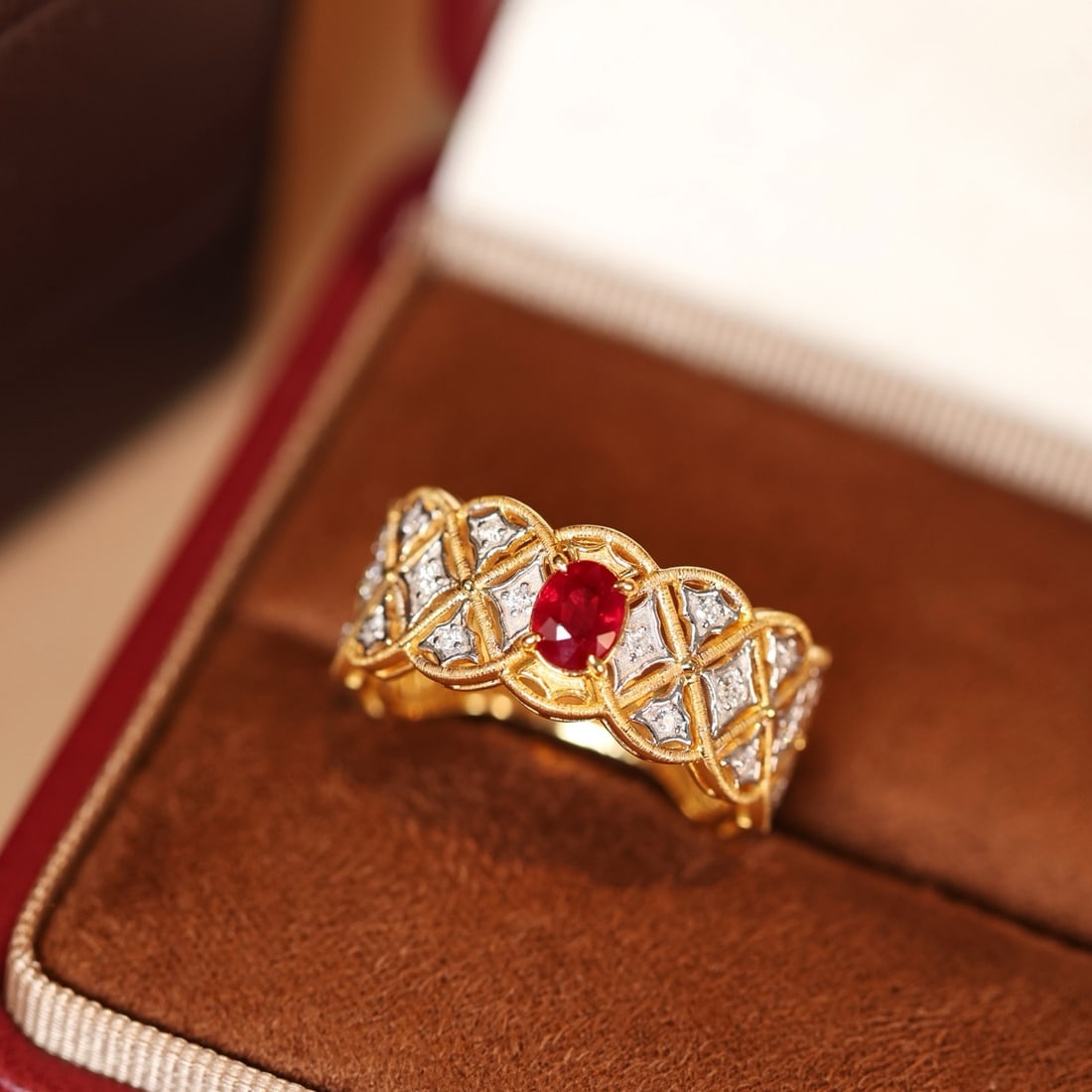14k Gold 0.91 Ctw Natural Ruby & Diamond Ring: Ref:231186074 // gold content:14k gold // ring size:7. 25us // // main gemstone:ruby // shape:oval // carat weight:0. 6ct // color:red // treatment:natural // // adjacent gemstone 2 : diamond //