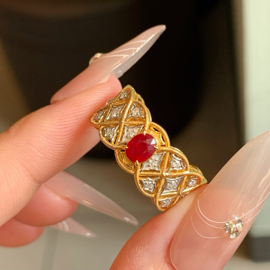 14k Gold 0.91 Ctw Natural Ruby & Diamond Ring - 5