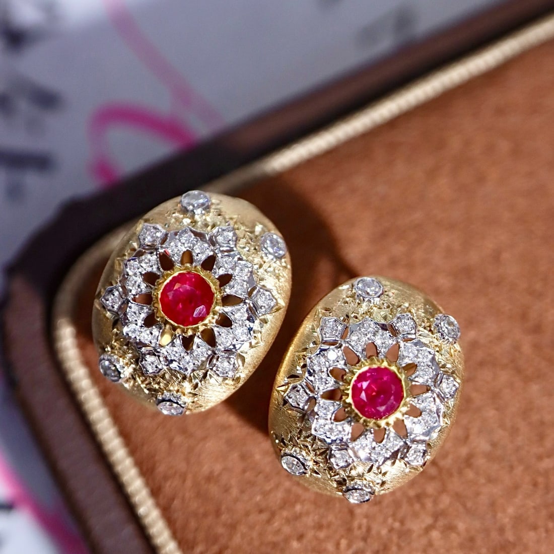 14k Gold 0.58 Ctw Natural Ruby & Diamond Earrings - 5