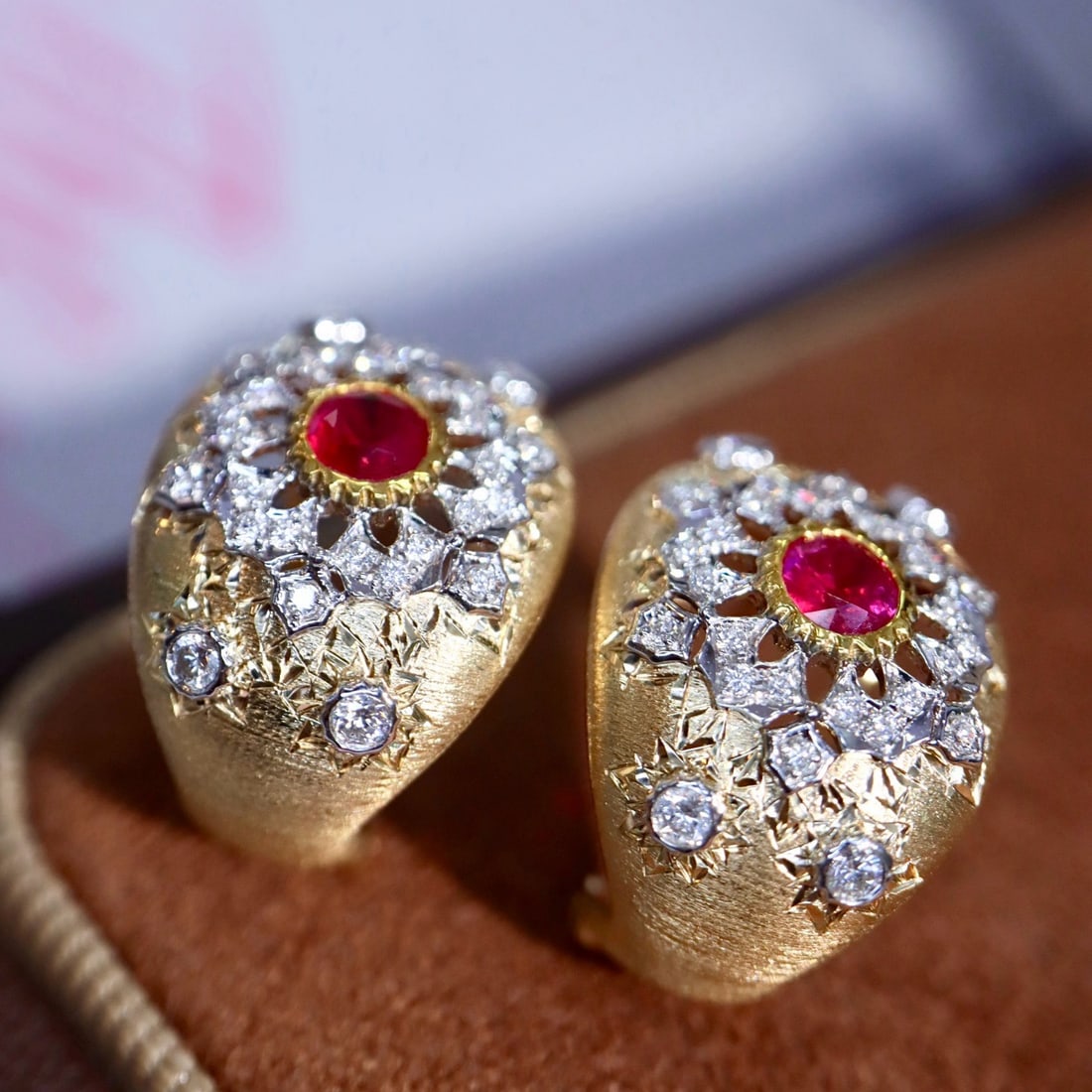 14k Gold 0.58 Ctw Natural Ruby & Diamond Earrings - 6