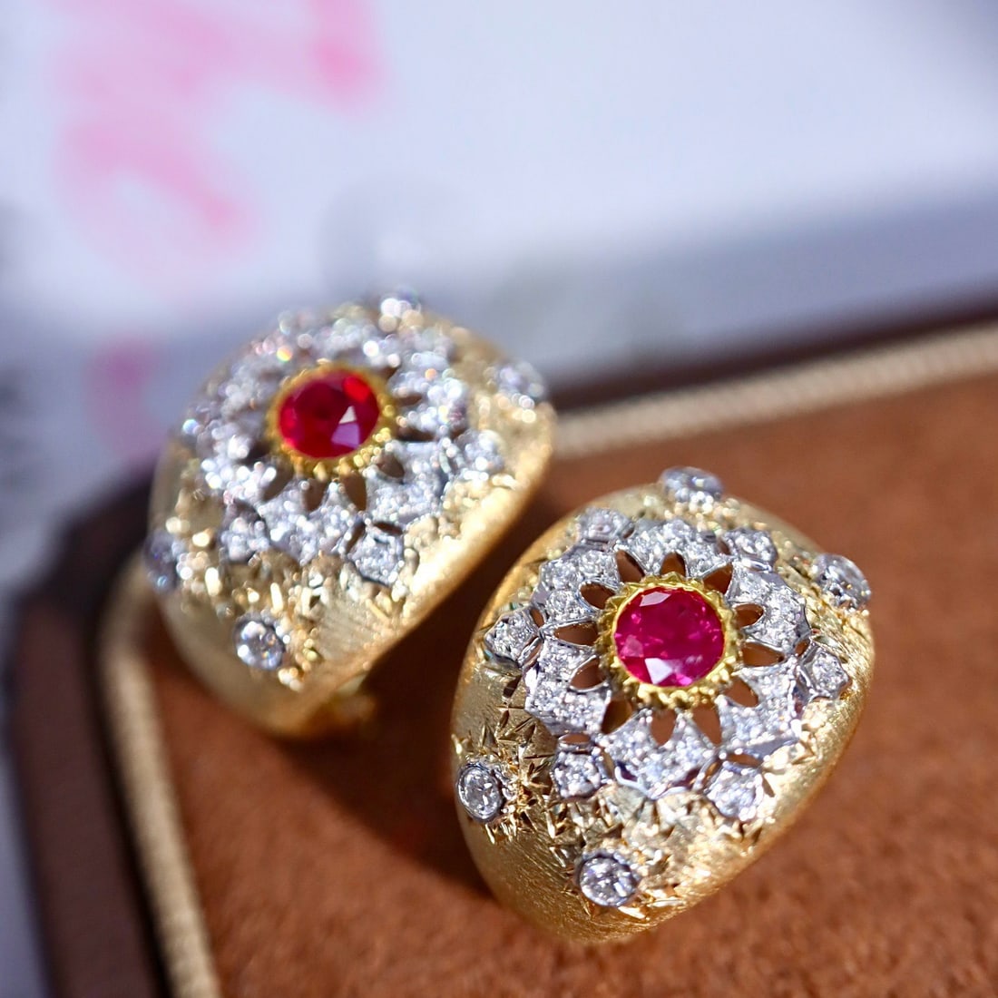 14k Gold 0.58 Ctw Natural Ruby & Diamond Earrings - 7