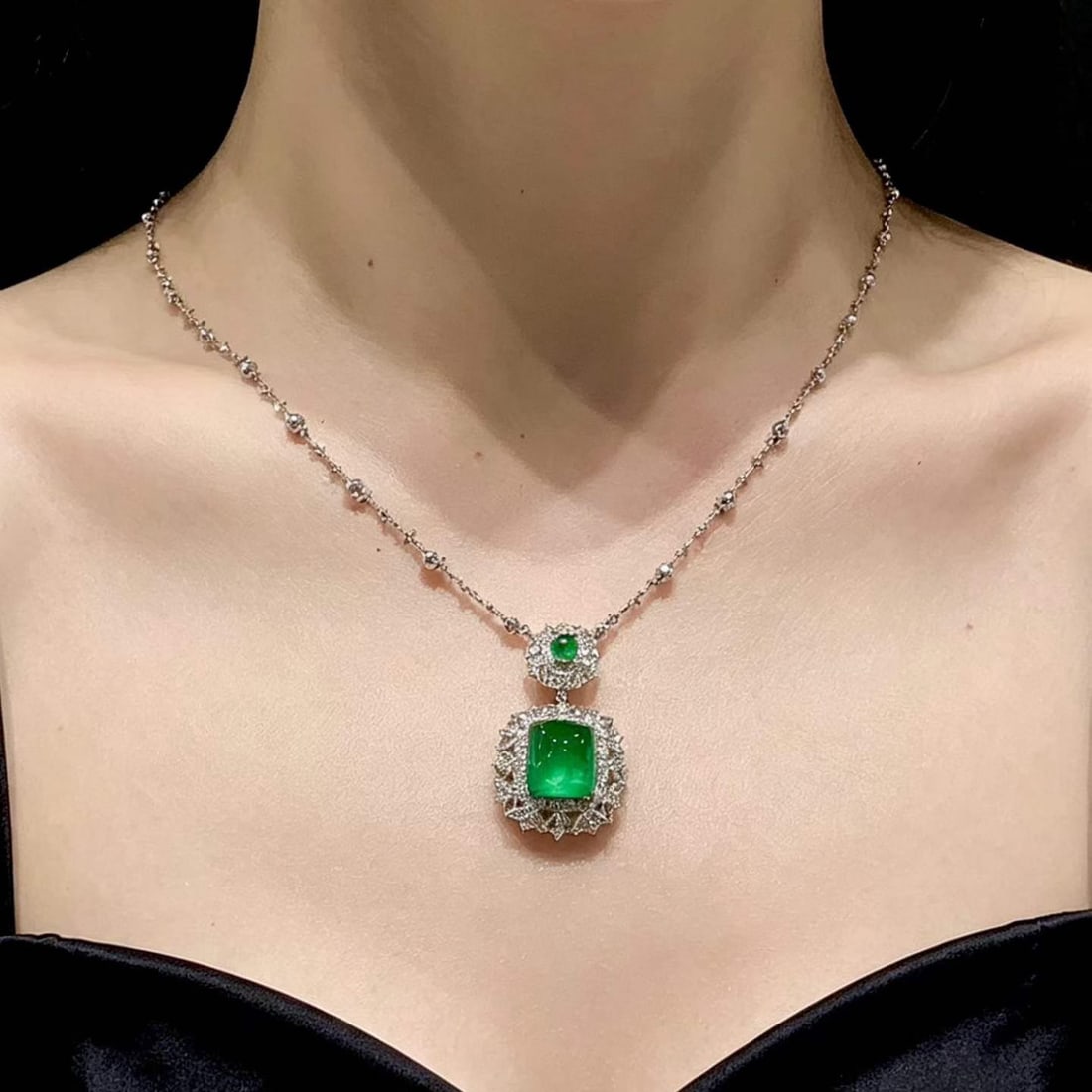 14k Gold 4.75 Ct Natural Emerald & Diamond & Sapphire Pendant( Without Chain ) - 3