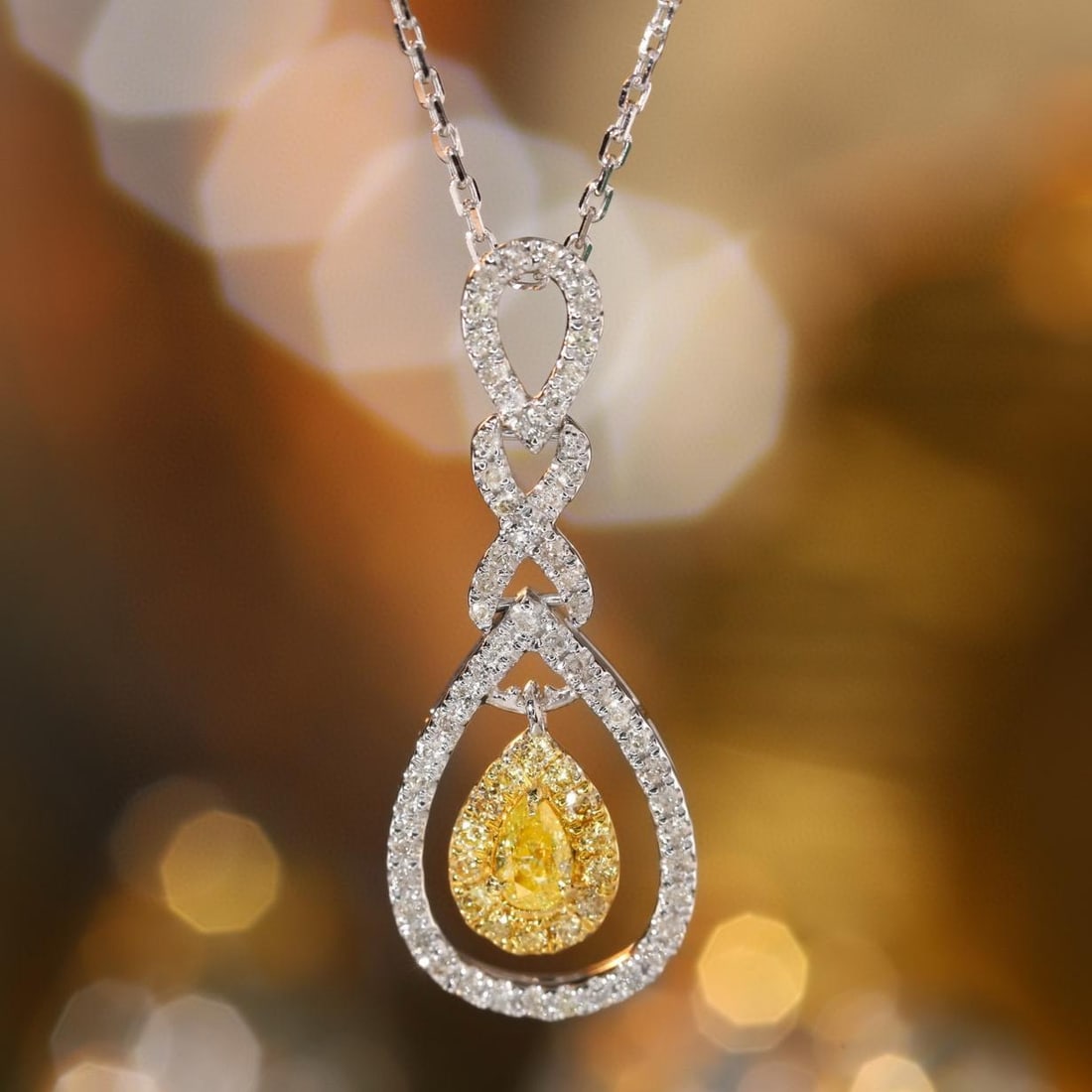 14k Gold 0.40 Ctw Natural Yellow Diamond & Diamond Necklace: Ref:231186088 // gold content:14k gold // main gemstone:yellow diamond // shape:pear // carat weight:0. 14ct // color:yellow // treatment:natural // // adjacent gemstone 2 : diamond // shape:round //