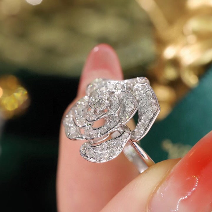 14k Gold 1 Ct Natural H Diamond & Flowers Ring - 2