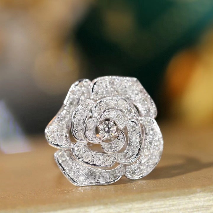 14k Gold 1 Ct Natural H Diamond & Flowers Ring - 6