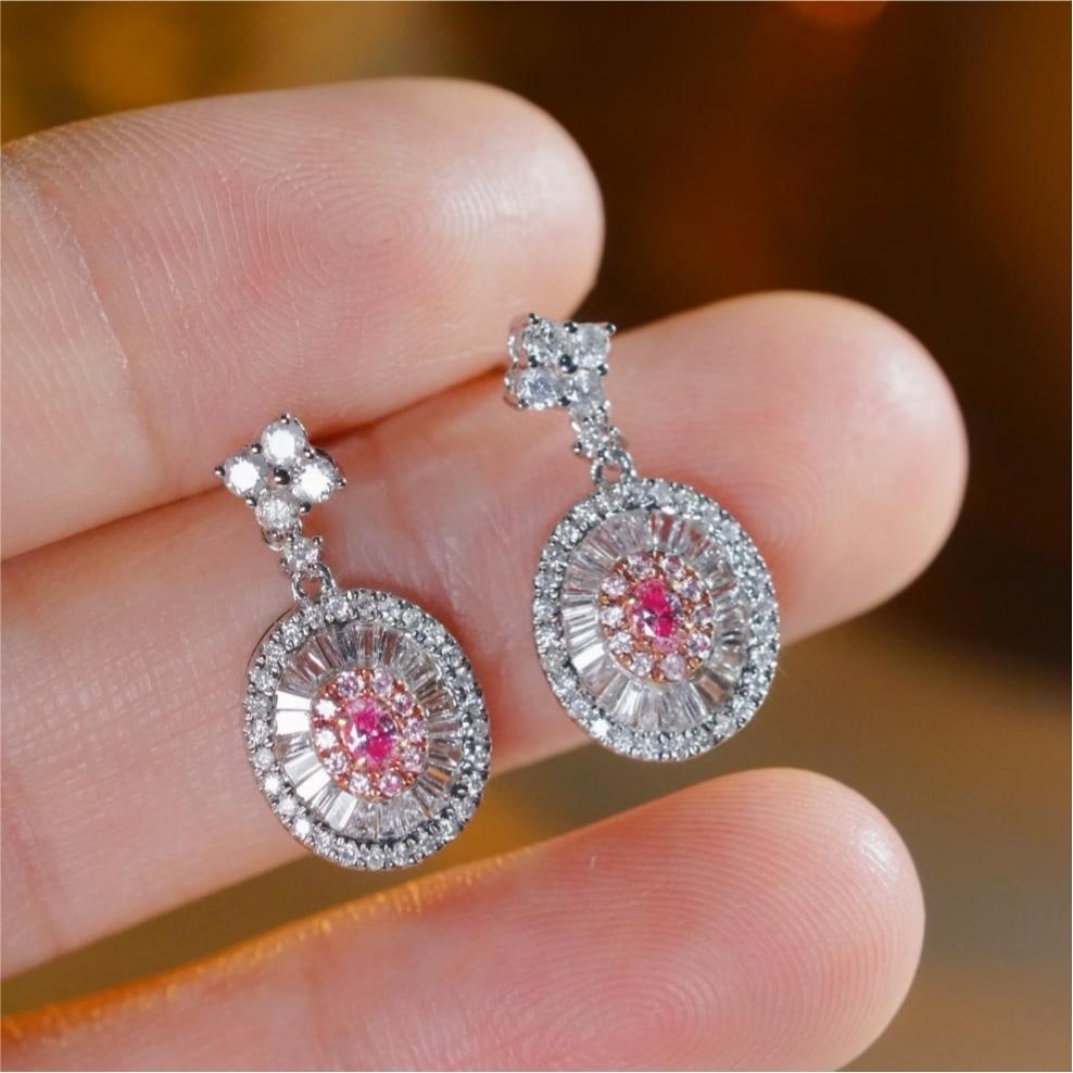 14k Gold 1.00 Ctw Natural Pink Diamond & Diamond Earrings: Ref:231186094 // gold content:14k gold // main gemstone:pink diamond // shape:oval // carat weight:0. 16ct // color:pink // treatment:natural // // adjacent gemstone 2 : diamond // shape:multiple //