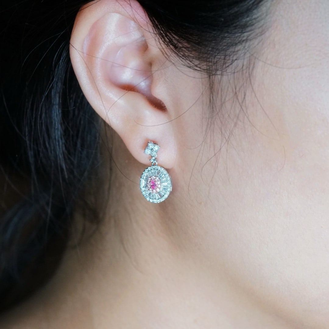 14k Gold 1.00 Ctw Natural Pink Diamond & Diamond Earrings - 2