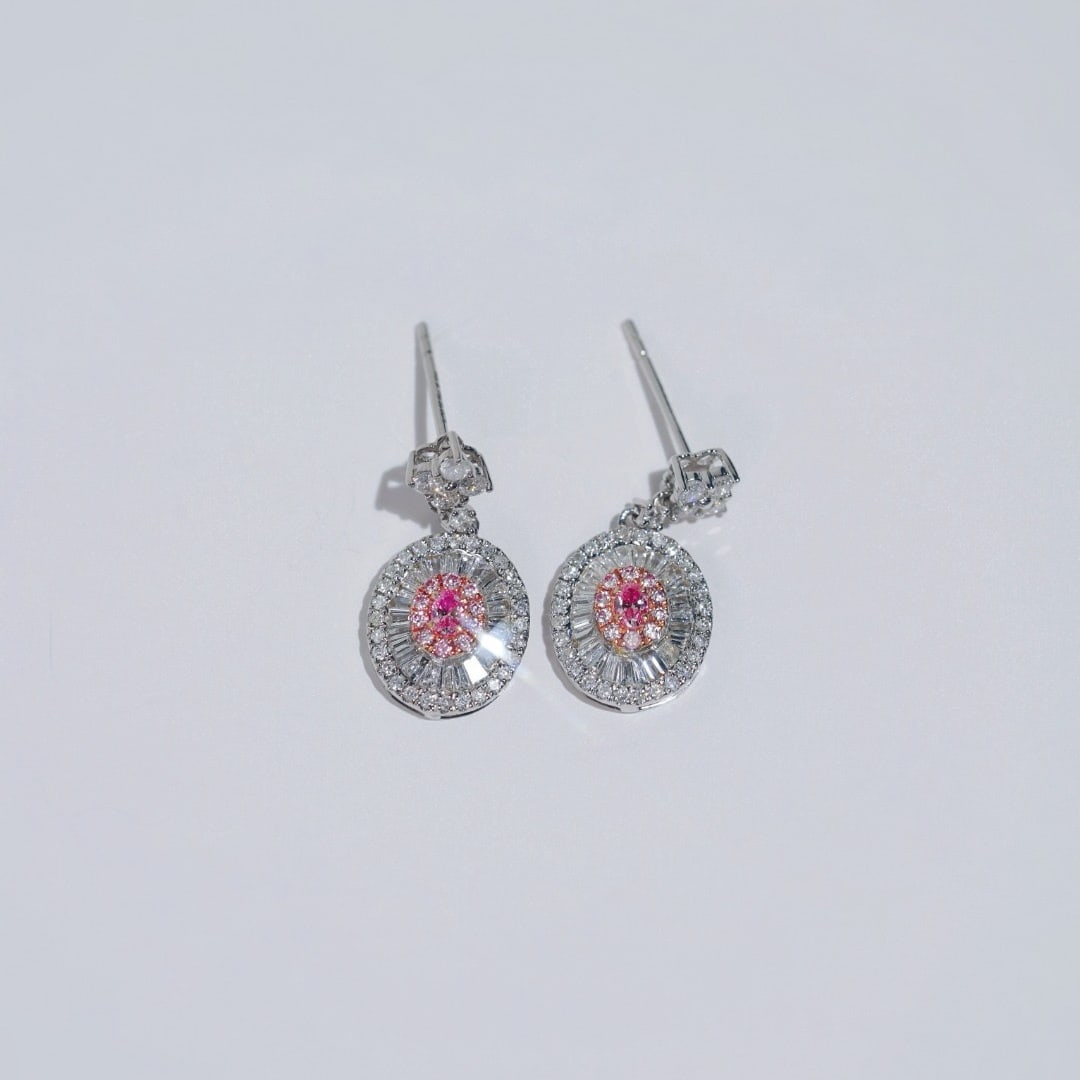 14k Gold 1.00 Ctw Natural Pink Diamond & Diamond Earrings - 3