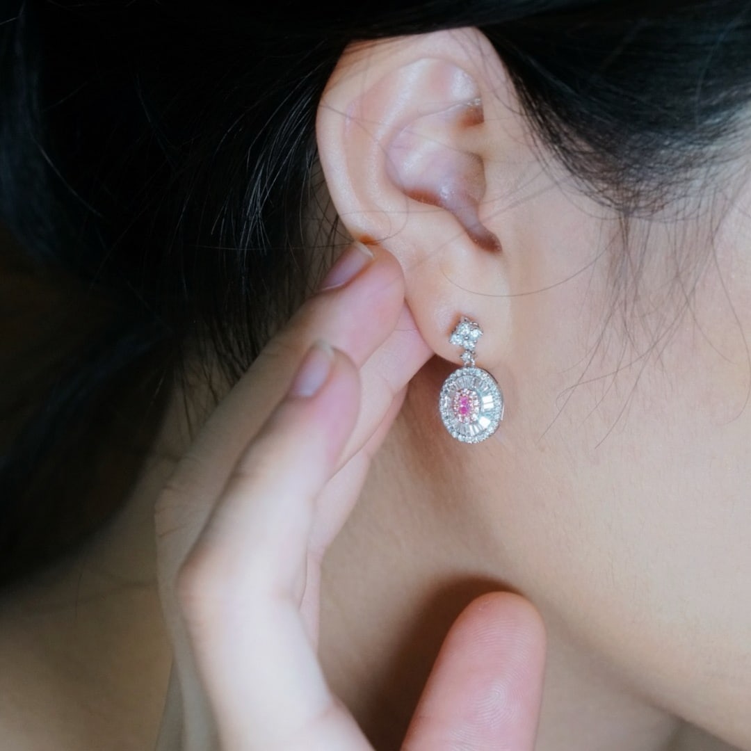 14k Gold 1.00 Ctw Natural Pink Diamond & Diamond Earrings - 4