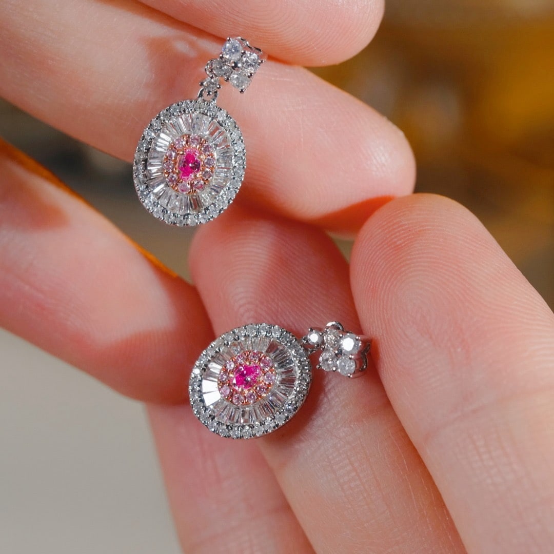 14k Gold 1.00 Ctw Natural Pink Diamond & Diamond Earrings - 5