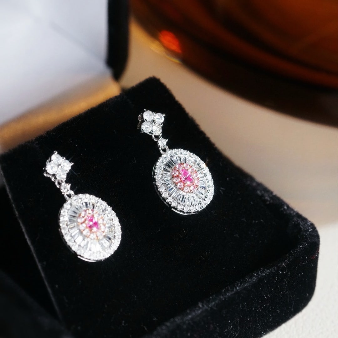 14k Gold 1.00 Ctw Natural Pink Diamond & Diamond Earrings - 6