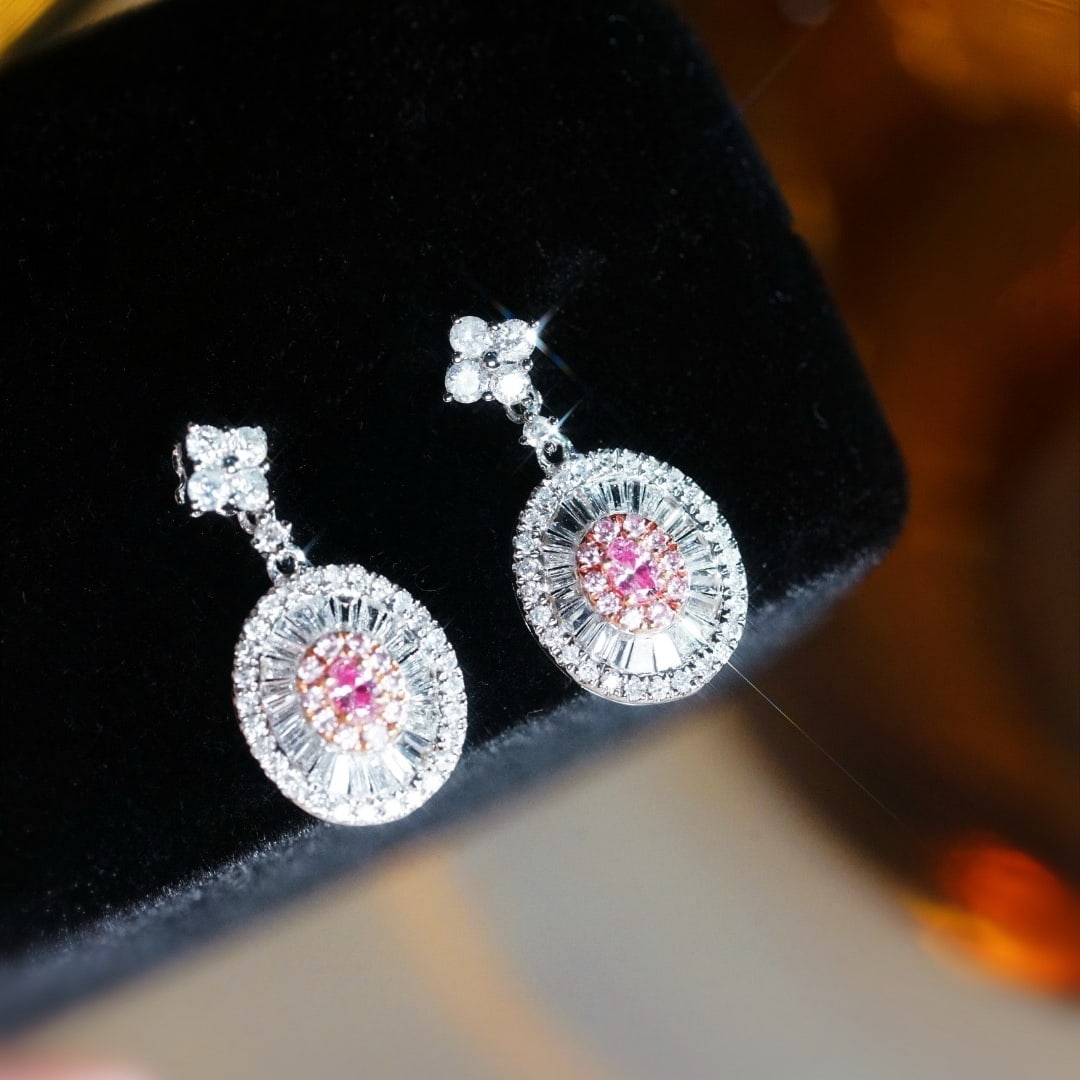 14k Gold 1.00 Ctw Natural Pink Diamond & Diamond Earrings - 7