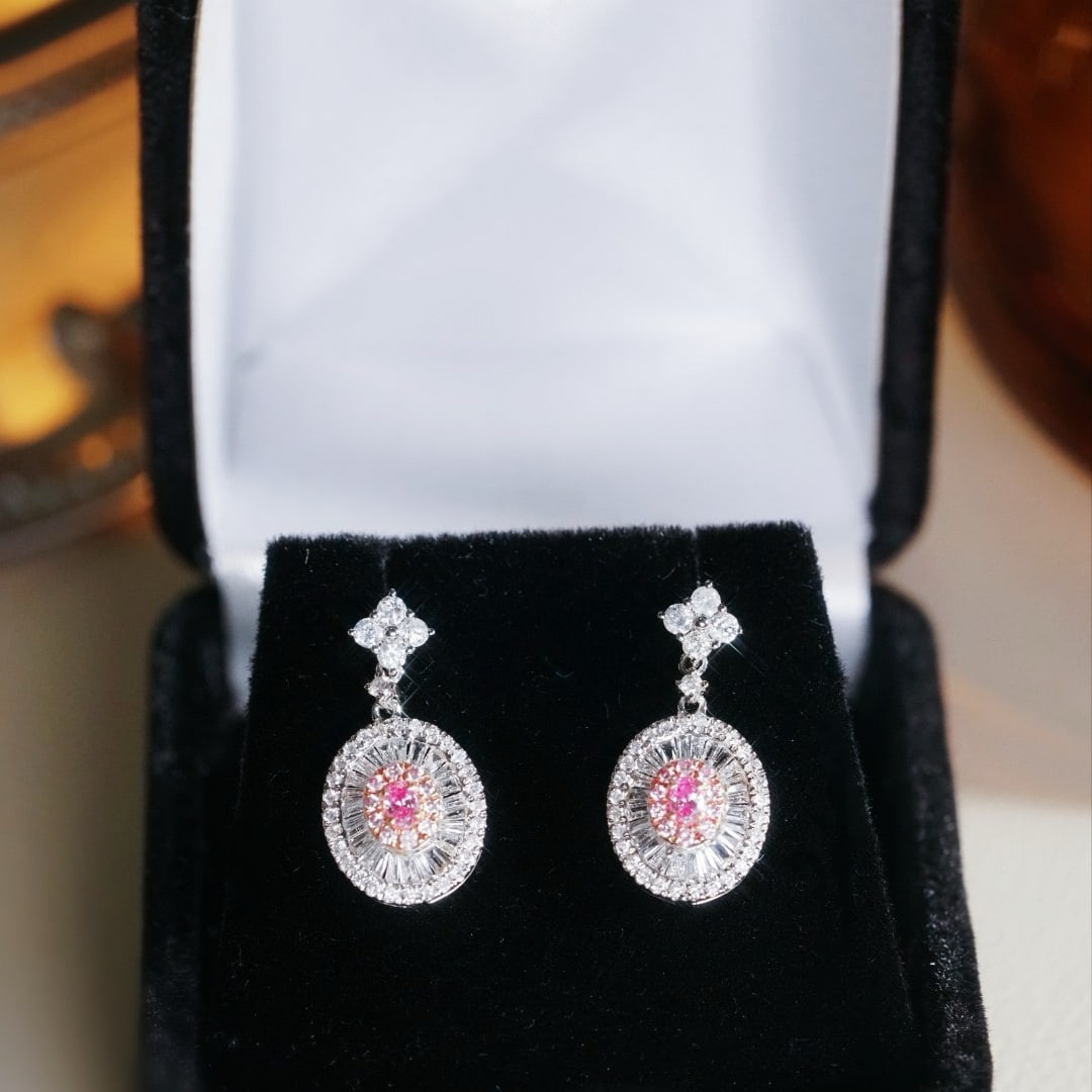 14k Gold 1.00 Ctw Natural Pink Diamond & Diamond Earrings - 8