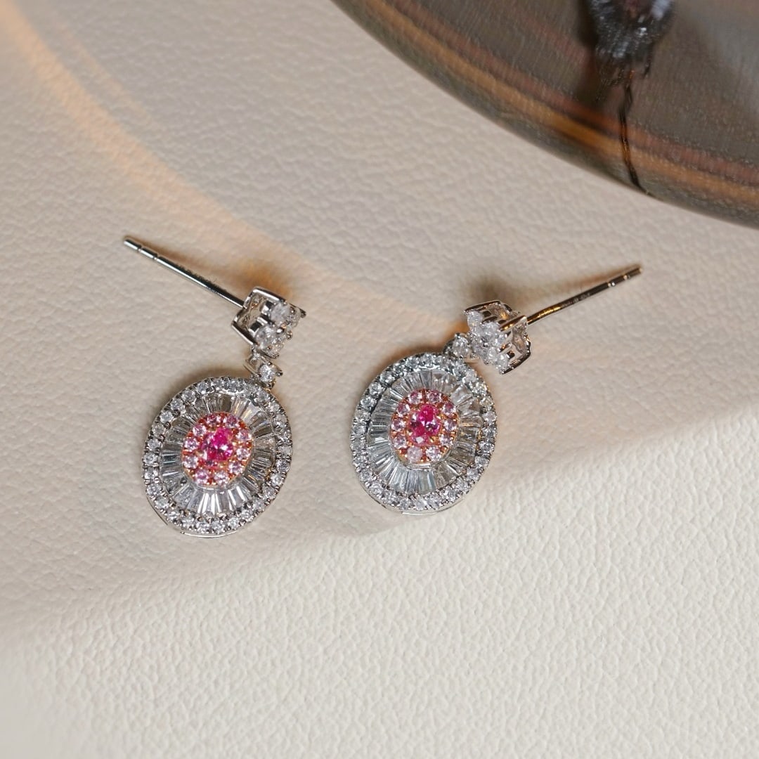 14k Gold 1.00 Ctw Natural Pink Diamond & Diamond Earrings - 9