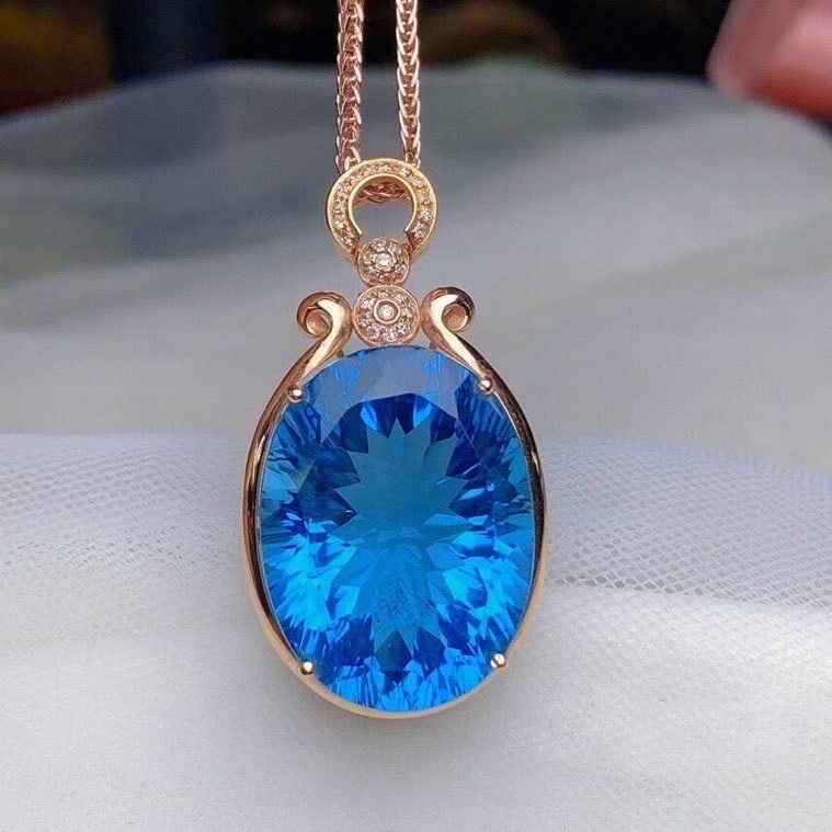 14k Gold 22.5 Ct Natural Topaz & Diamond Pendant( Without Chain ) - 2