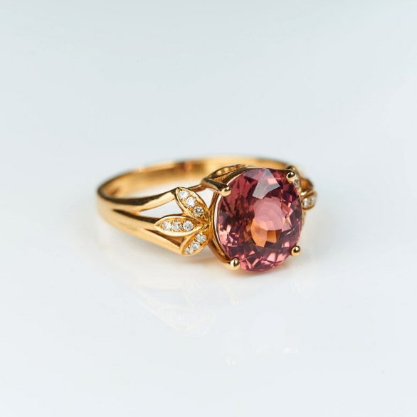 14k Gold 3.8 Ct Natural Tourmaline & Diamond Ring - 2