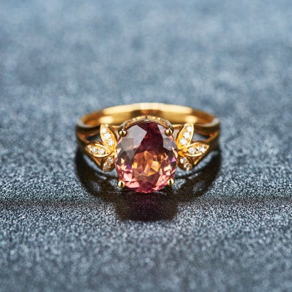 14k Gold 3.8 Ct Natural Tourmaline & Diamond Ring - 3