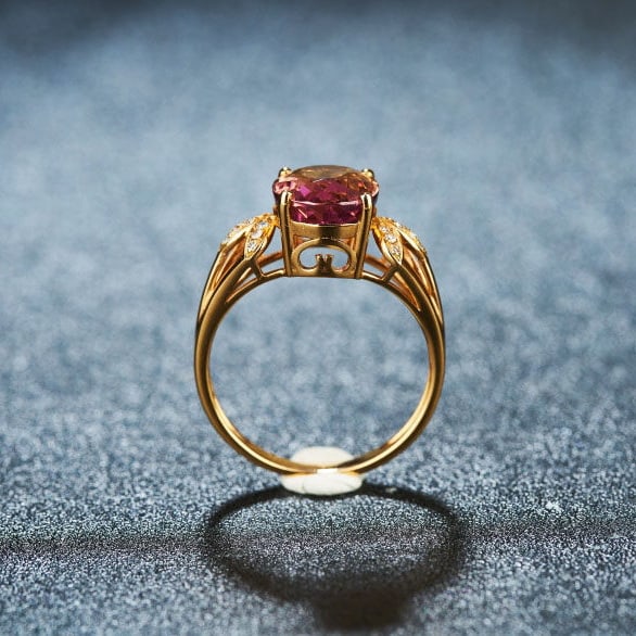 14k Gold 3.8 Ct Natural Tourmaline & Diamond Ring - 8