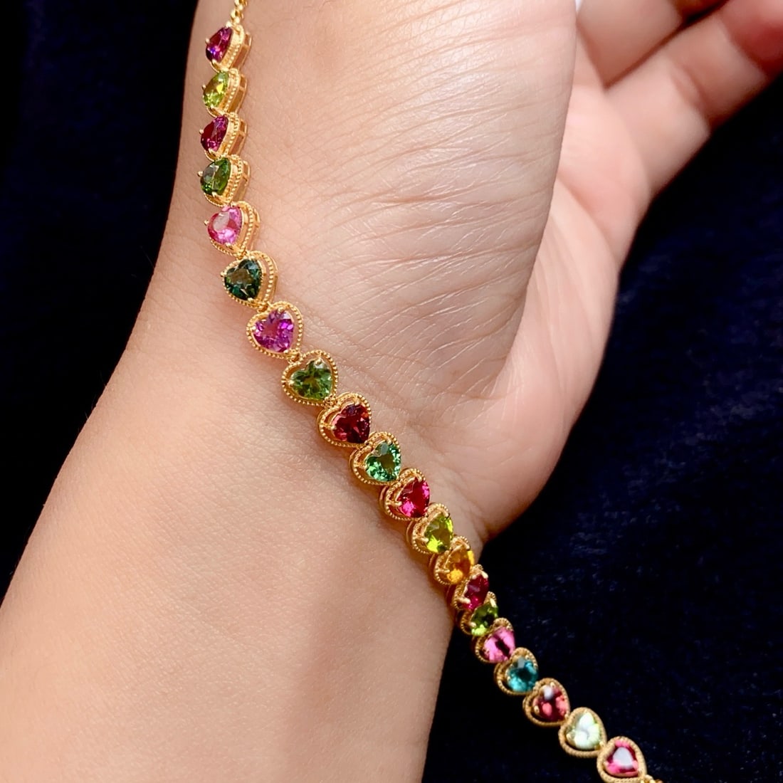 14k Gold 6.00 Ct Natural Tourmaline Bracelet - 2