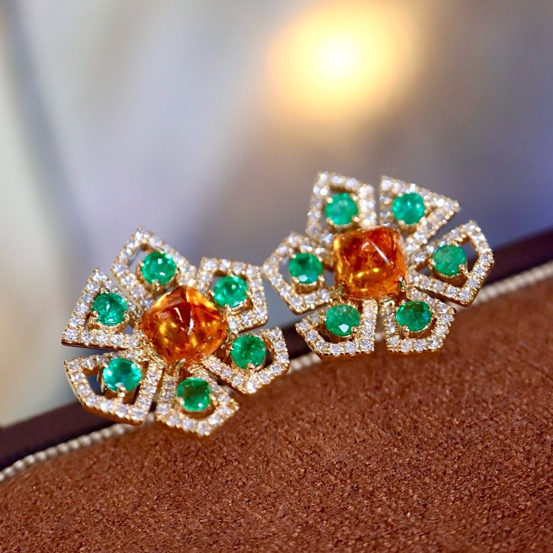 14k Gold 2.69 Ctw Natural Spessartine & Diamond Earrings - 5