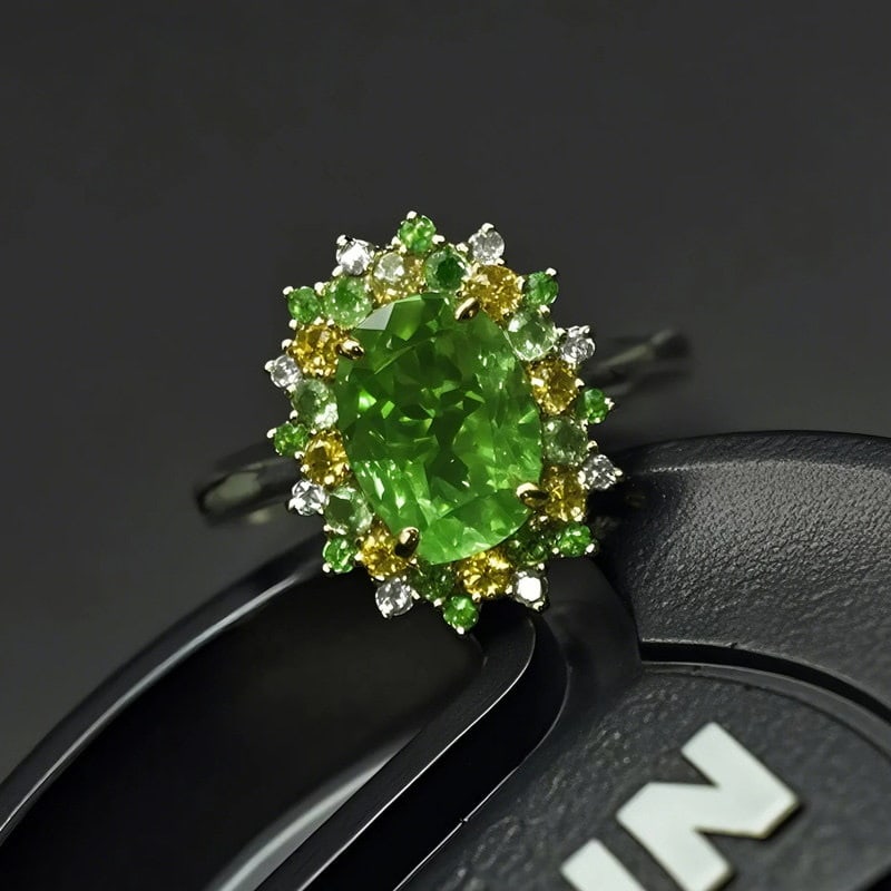 14k Gold 2.12 Ctw Natural Tsavorite & Diamond Ring - 2