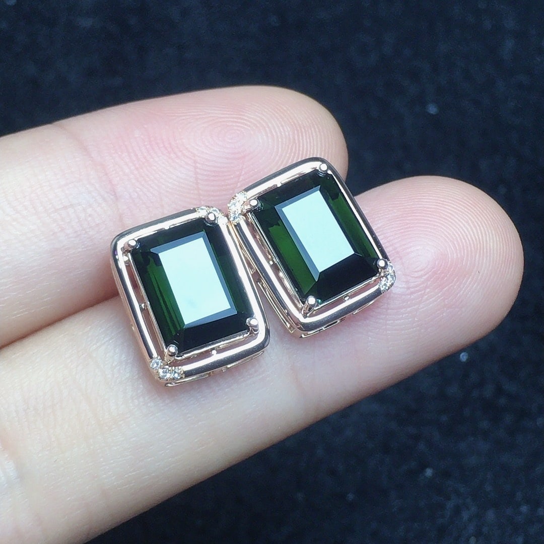 14k Gold 5.7 Ct Natural Tourmaline & Diamond Earrings - 2