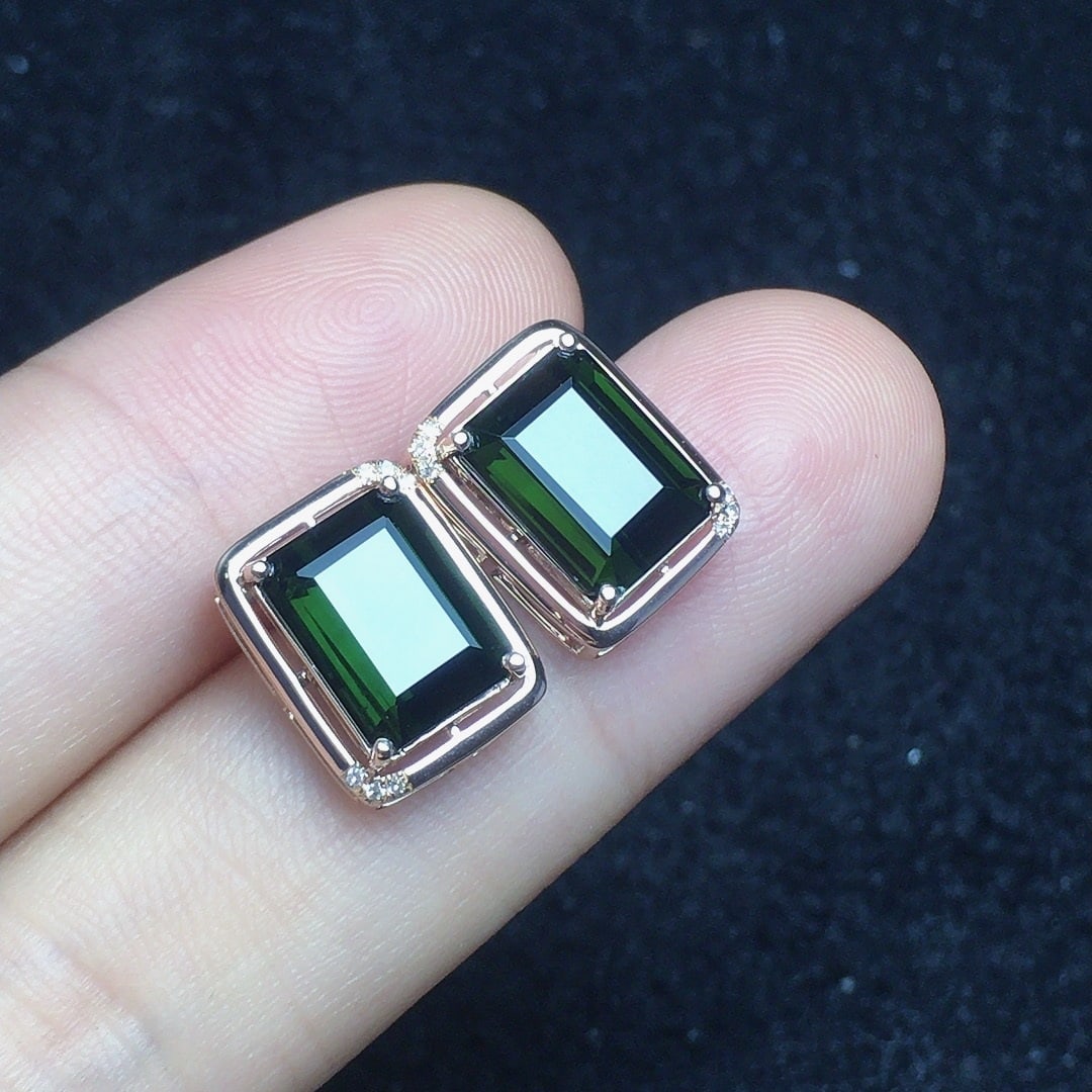 14k Gold 5.7 Ct Natural Tourmaline & Diamond Earrings - 3