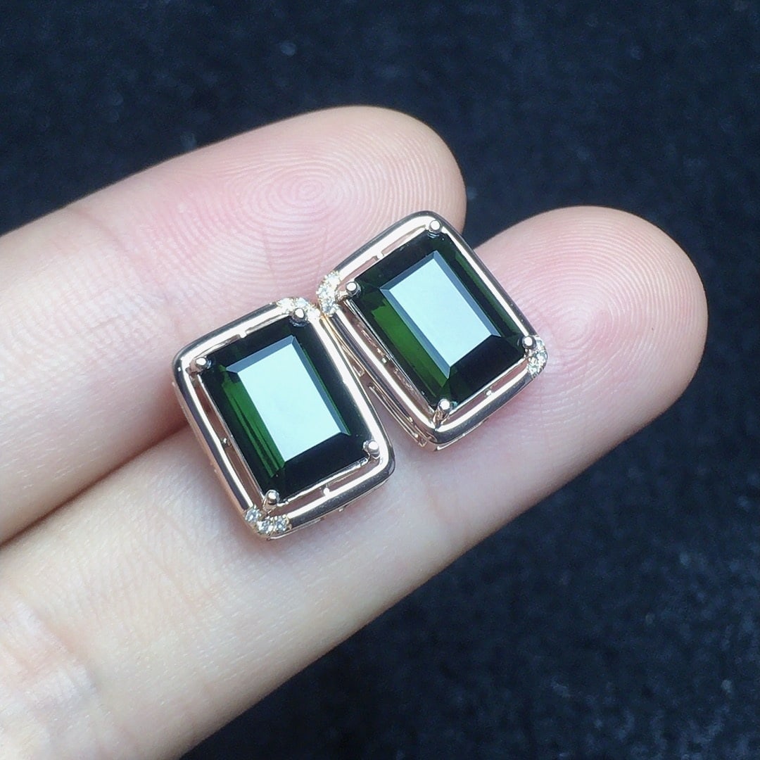 14k Gold 5.7 Ct Natural Tourmaline & Diamond Earrings - 4
