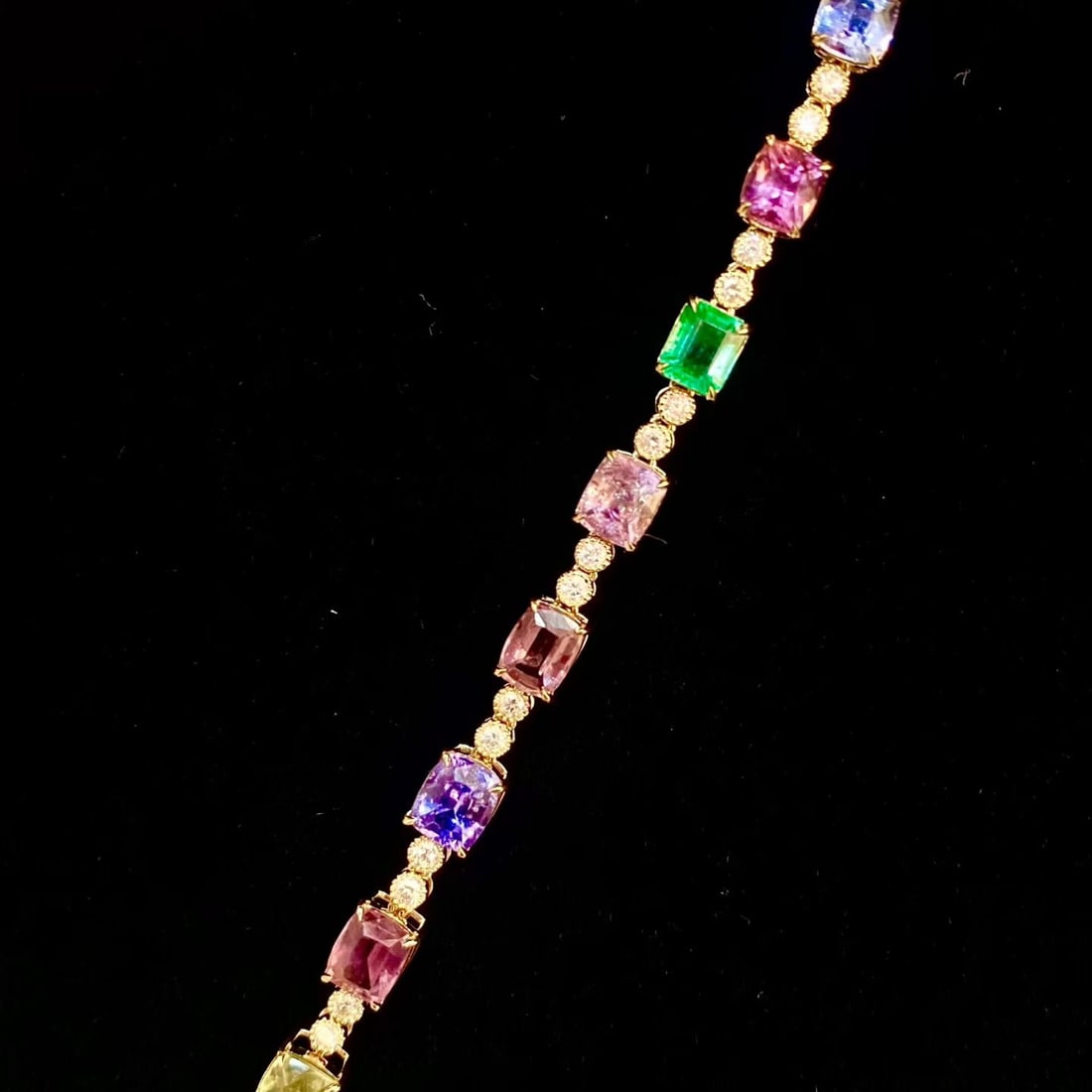 14k Gold 10.15 Ct Natural Sapphire & Emerald & Diamond Bracelet - 6