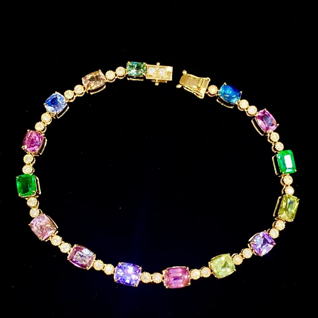 14k Gold 10.15 Ct Natural Sapphire & Emerald & Diamond Bracelet - 8