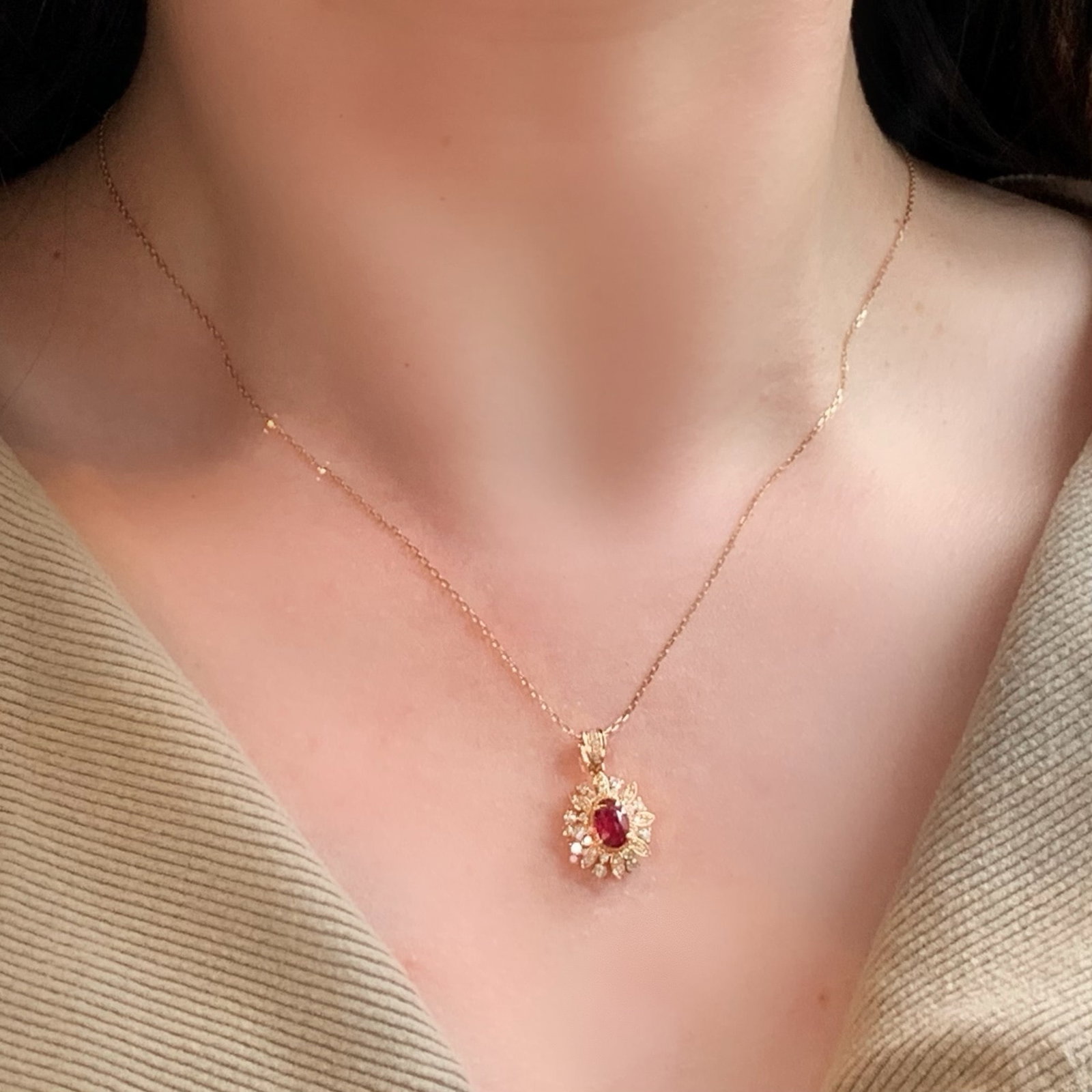 14k Gold 1.05 Ctw Natural Ruby & Diamond Pendant( Without Chain ) - 2