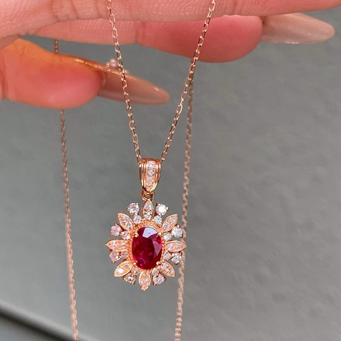14k Gold 1.05 Ctw Natural Ruby & Diamond Pendant( Without Chain ) - 3