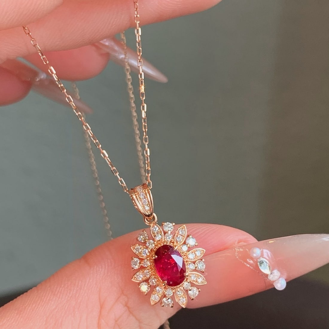 14k Gold 1.05 Ctw Natural Ruby & Diamond Pendant( Without Chain ) - 4