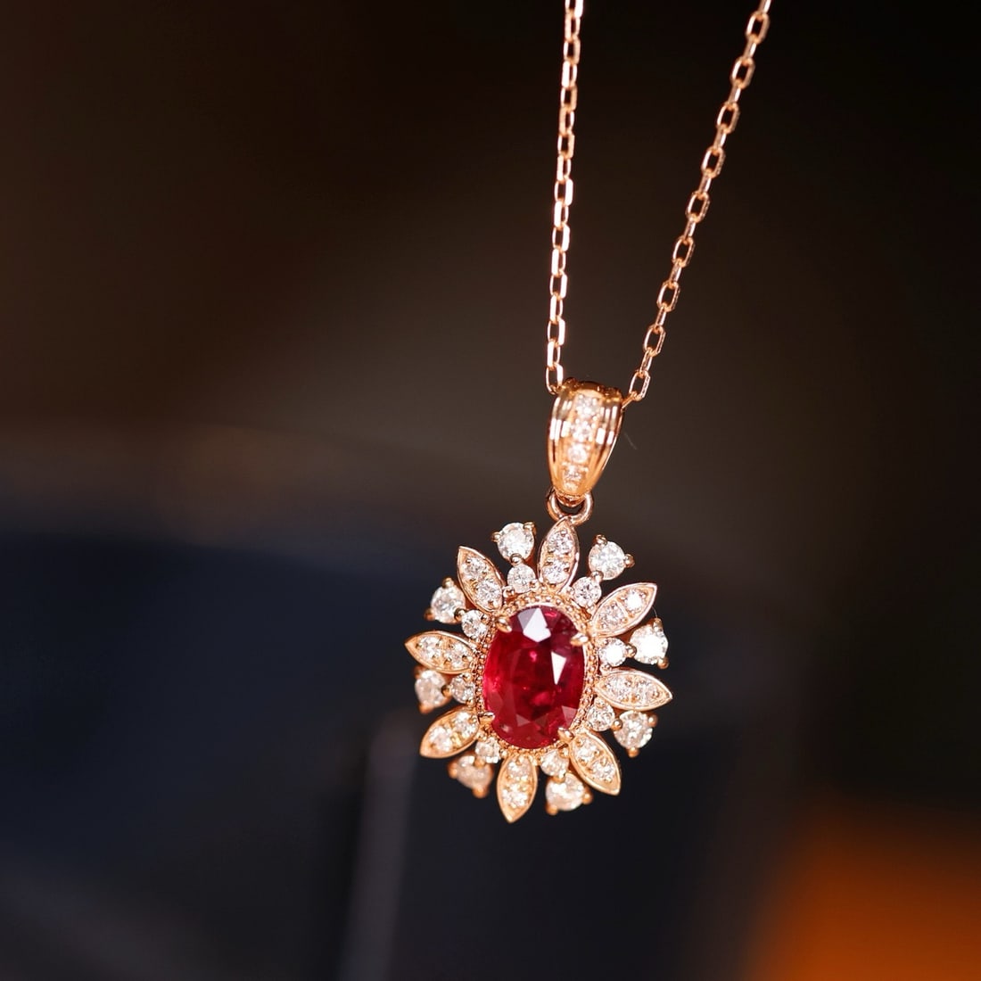 14k Gold 1.05 Ctw Natural Ruby & Diamond Pendant( Without Chain ) - 7