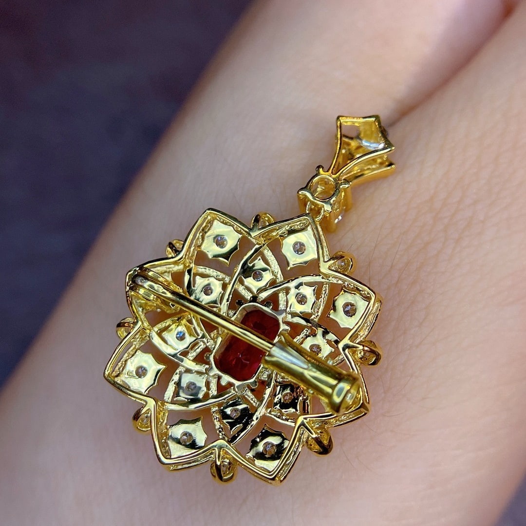 14k Gold 1.41 Ctw Natural Ruby & Diamond Pendant( Without Chain ) - 3
