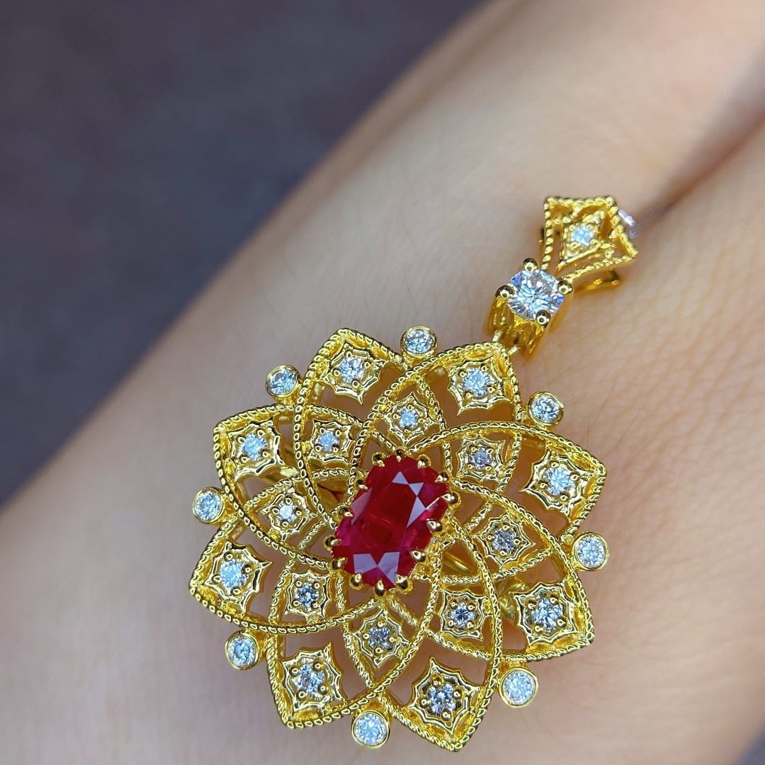 14k Gold 1.41 Ctw Natural Ruby & Diamond Pendant( Without Chain ) - 5