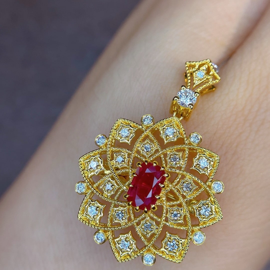 14k Gold 1.41 Ctw Natural Ruby & Diamond Pendant( Without Chain ) - 6