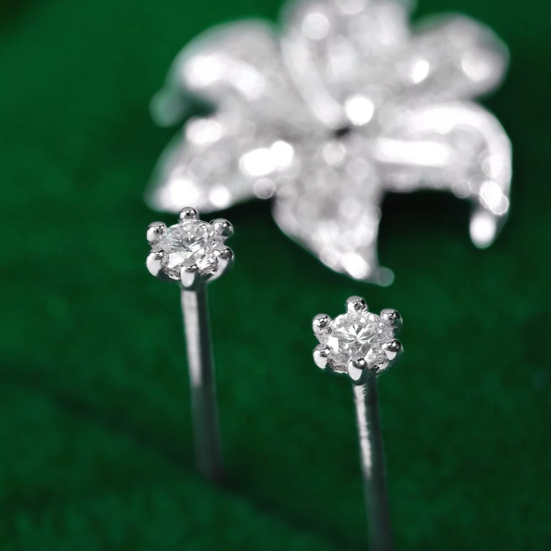 14k Gold 0.5 Ct Natural H Diamond & Flowers Earrings - 3
