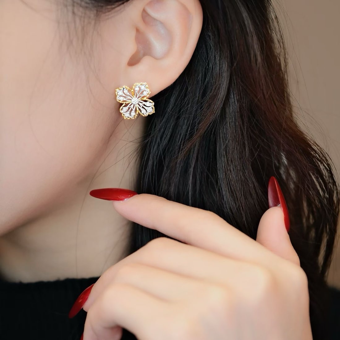 14k Gold 0.54 Ct Natural H Diamond Earrings - 5