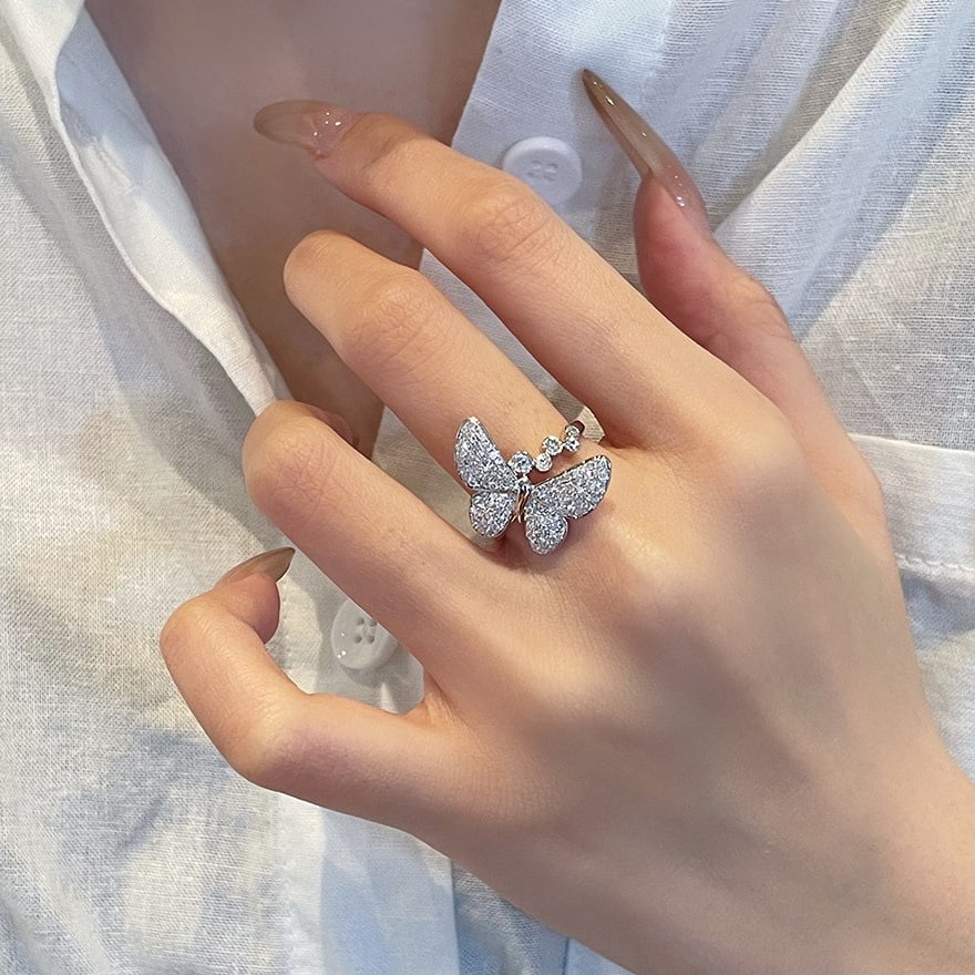14k Gold 0.8 Ct Natural H Diamond & Butterfly Ring - 3
