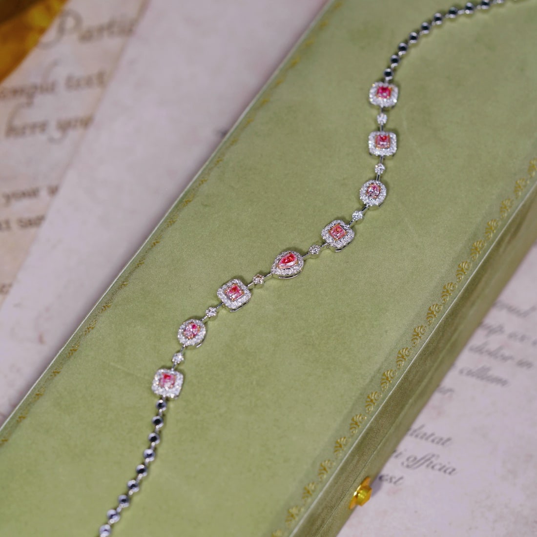14k Gold 1.35 Ctw Natural Pink Diamond & Diamond Bracelet - 3