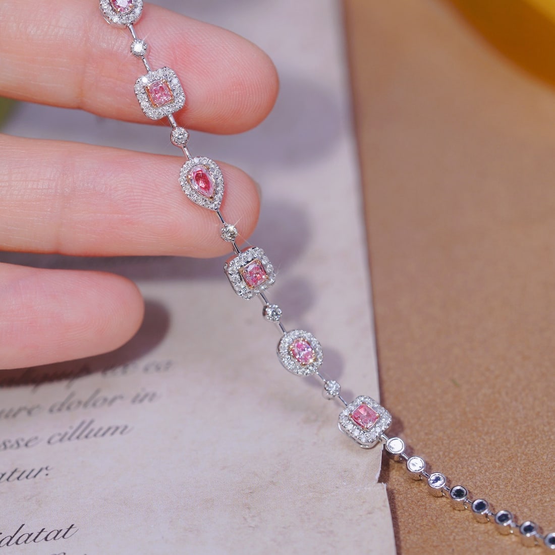 14k Gold 1.35 Ctw Natural Pink Diamond & Diamond Bracelet - 5