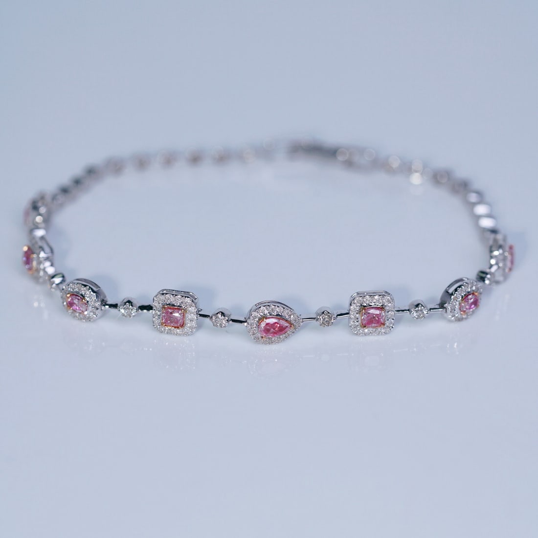 14k Gold 1.35 Ctw Natural Pink Diamond & Diamond Bracelet - 7