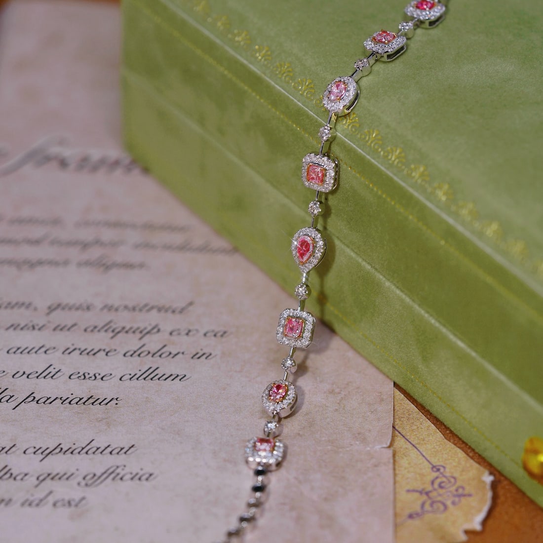 14k Gold 1.35 Ctw Natural Pink Diamond & Diamond Bracelet - 9