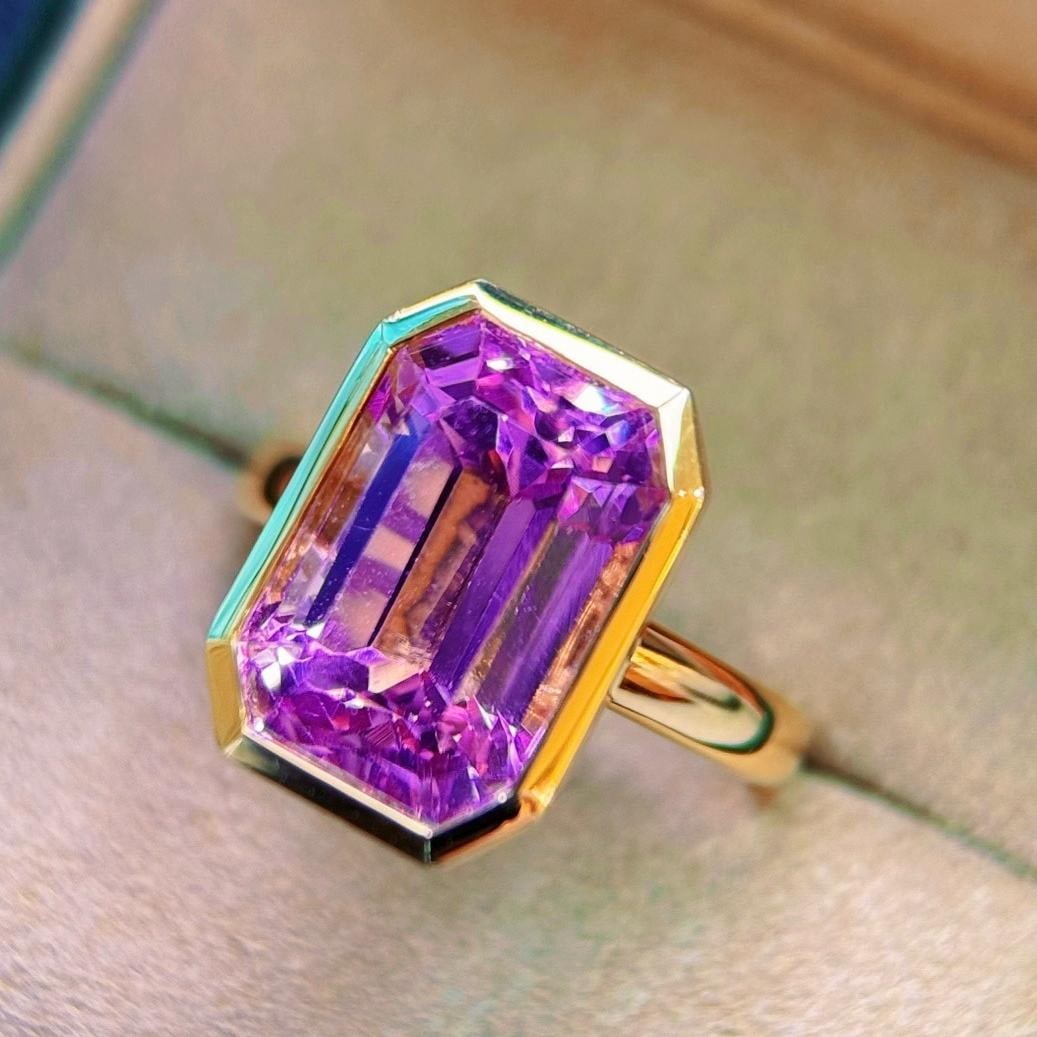 14k Gold 8.50 Ct Natural Kunzite Ring: Ref:231186150 // gold content:14k gold // ring size:7. 25us // // main gemstone:kunzite // shape:octagonal // carat weight:8. 50ct // color:pinkish purple // treatment:natural // Condition: New Low