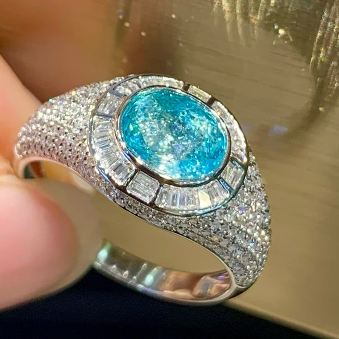 14k Gold 1.3 Ct Natural Paraiba Tourmaline & Diamond Ring - 2