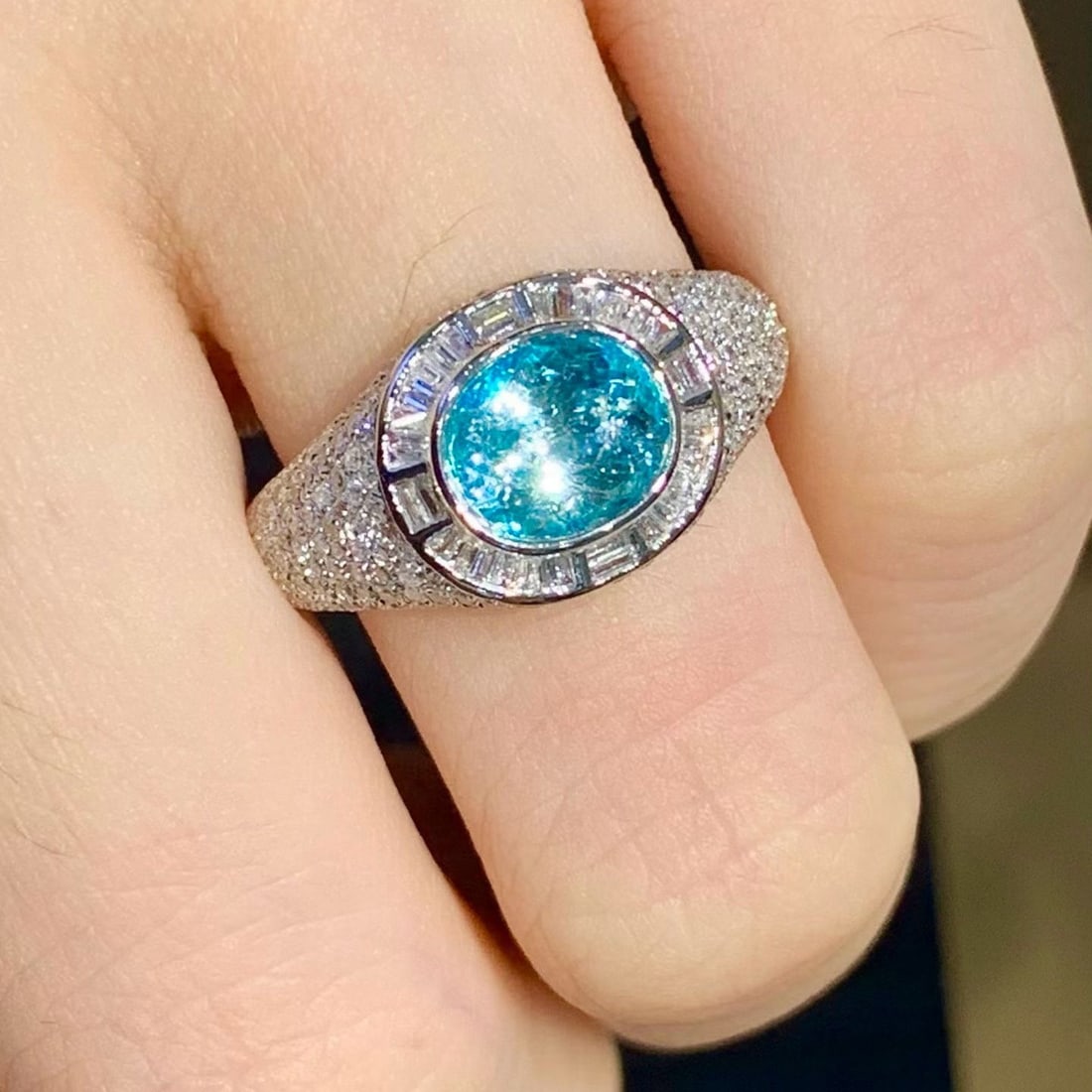 14k Gold 1.3 Ct Natural Paraiba Tourmaline & Diamond Ring - 3