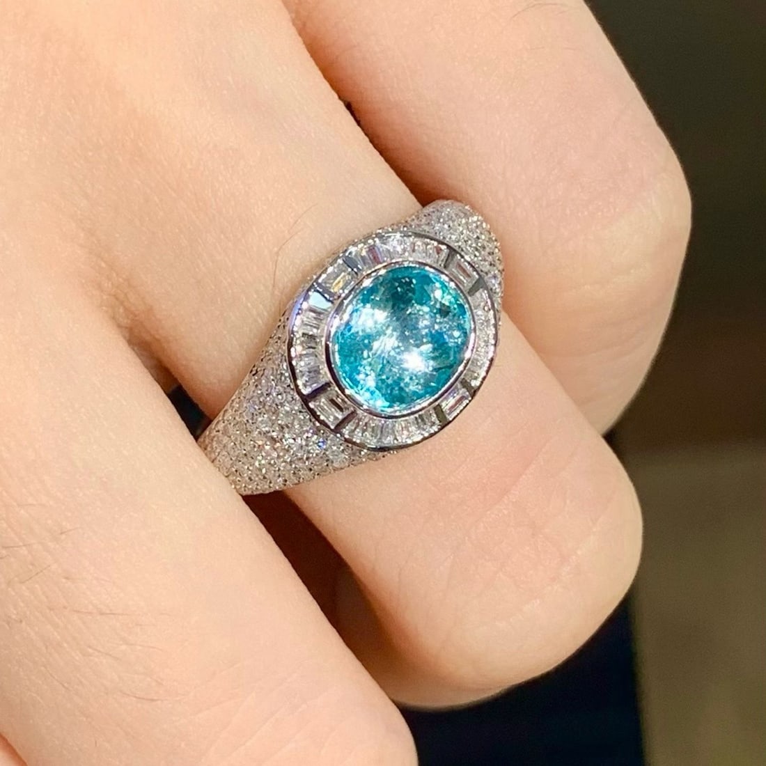 14k Gold 1.3 Ct Natural Paraiba Tourmaline & Diamond Ring - 4