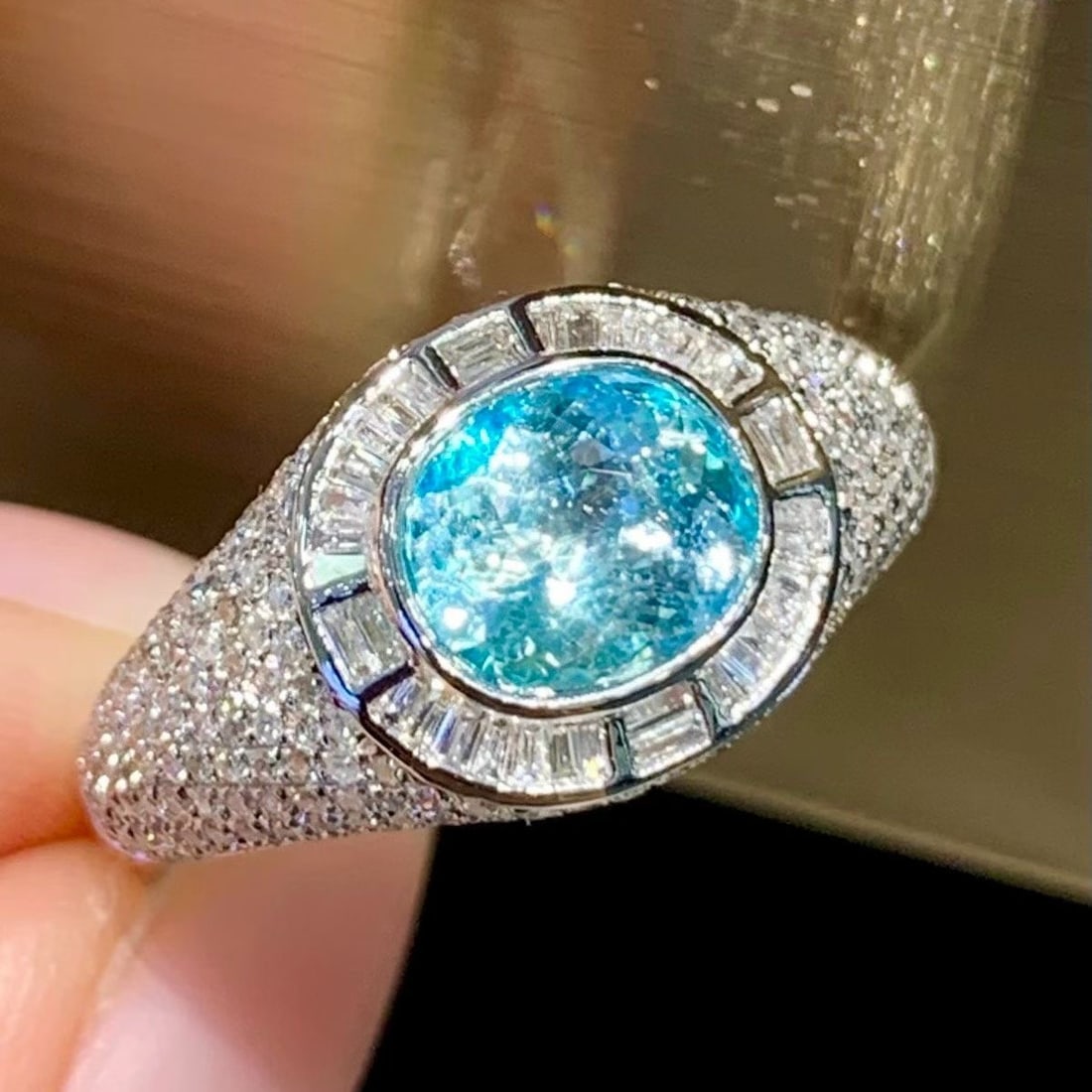 14k Gold 1.3 Ct Natural Paraiba Tourmaline & Diamond Ring - 5
